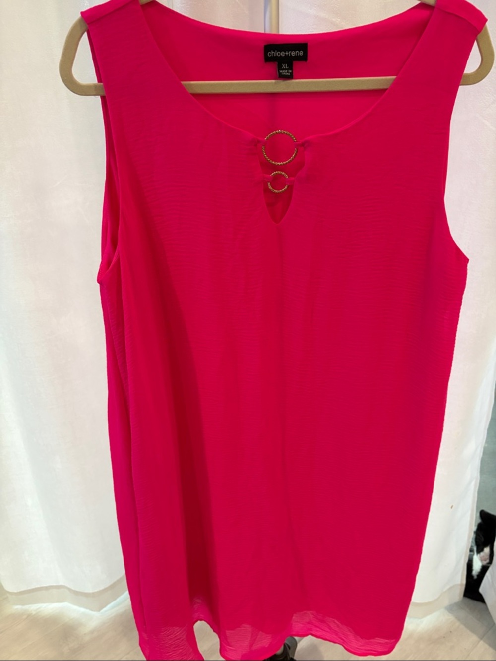 Chloe + Renee Hot Pink Sleeveless Tunic with Ring Accent